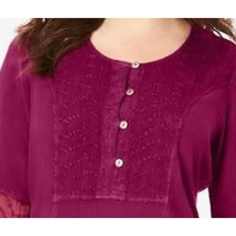 Plus Size 28W | Women's Embroidered Acid-Wash Back Self-Tie Boho Dress | NEW - Picture 2 of 6